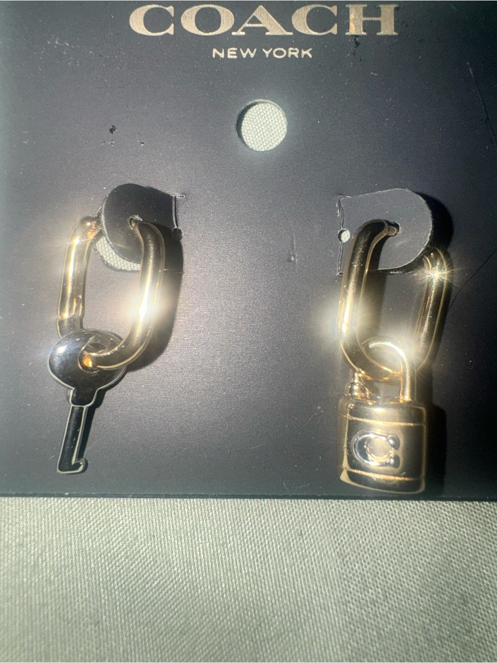 COACH Gold and Silver Padlock & Key Hoop Earrings CO856 A31 NWT - Picture 4 of 9